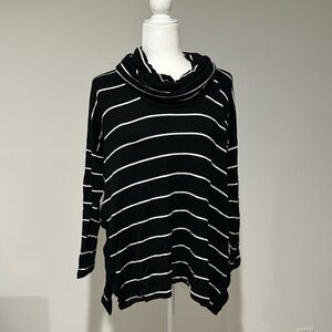 Lou & Grey Black White Striped Cowl Neck Sweater - Size Small